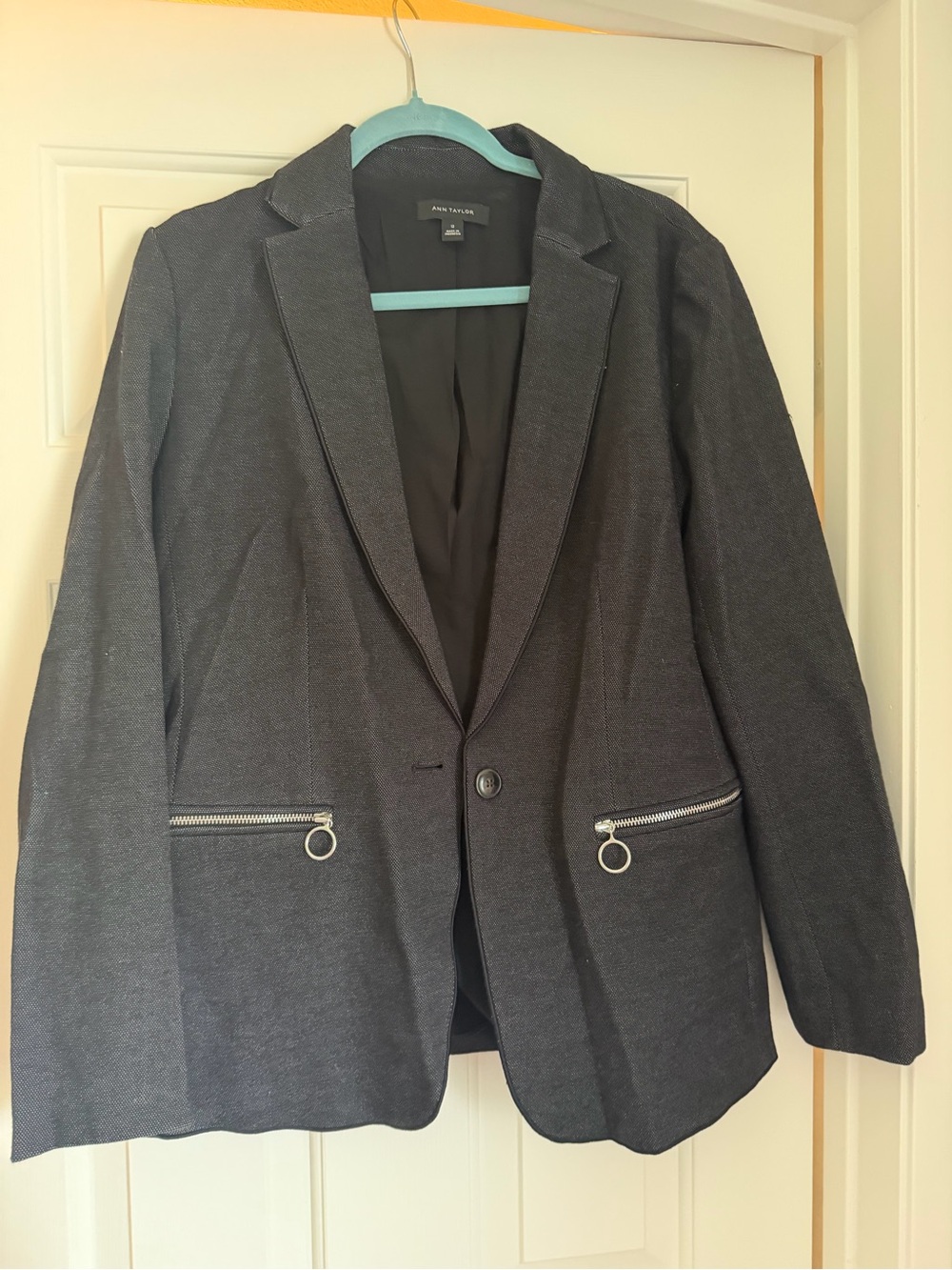 Ann Taylor Black Women's Blazer with Ring-Zip Pockets